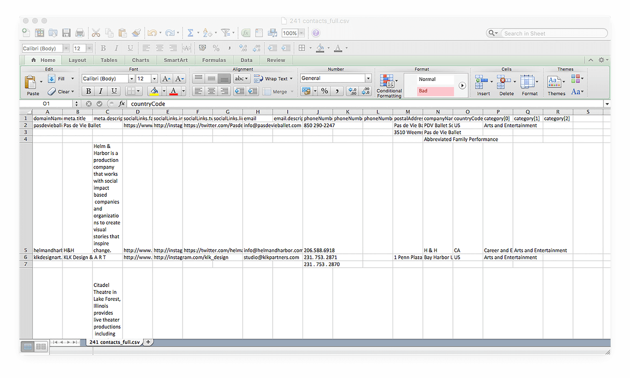 In the CSV format, the database looks like this.